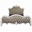 Sicily King Bed- Classic White Carved Frame- Tufted Gray Faux Leather