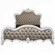 Sicily Queen Bed- Classic White Carved Frame- Tufted Gray Faux Leather