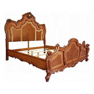 Pico California King Bed- Crown Molded Scrolled Trim- Honey Brown Wood