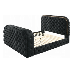 Kerie King Size Bed with LED Fireplace- TV Lift Stand- Black Velvet