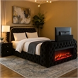 Kerie Queen Size Bed with LED Fireplace- TV Lift Stand- Black Velvet