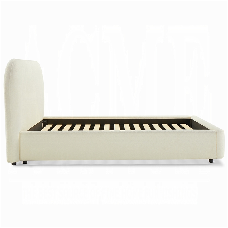 Ardie King Bed- Low Profile Footboard- Plush Beige Upholstered Panel