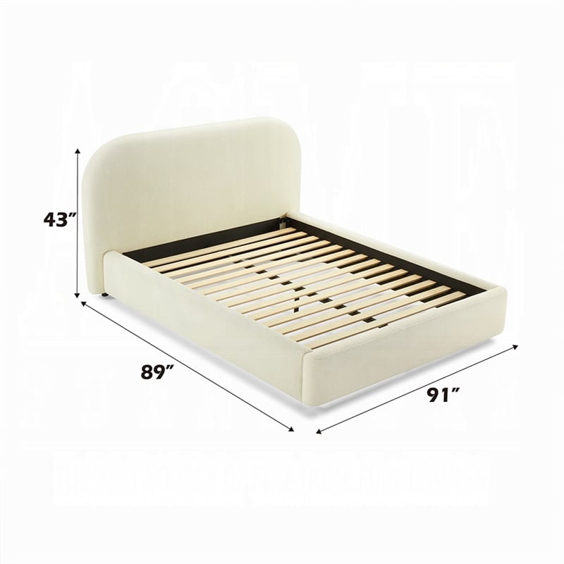 Ardie King Bed- Low Profile Footboard- Plush Beige Upholstered Panel
