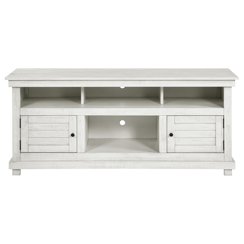 Ayne TV Stand Media Cabinet- 2 Doors and 4 Shelves- White Wood 60 Inch