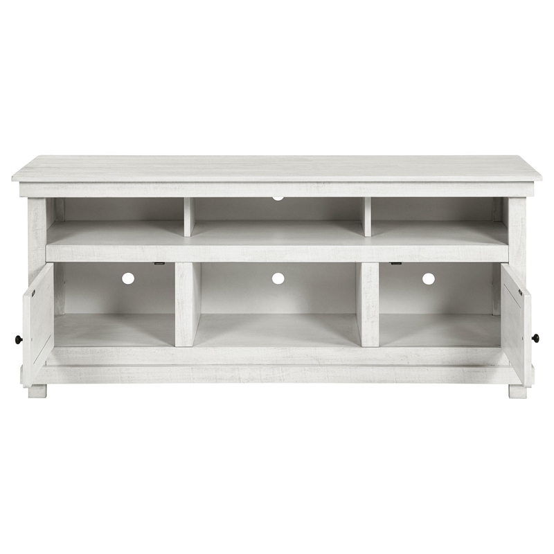 Ayne TV Stand Media Cabinet- 2 Doors and 4 Shelves- White Wood 60 Inch