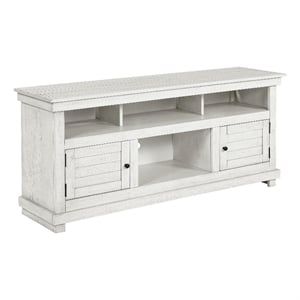Ayne TV Stand Media Cabinet- 2 Doors and 4 Shelves- White Wood 60 Inch