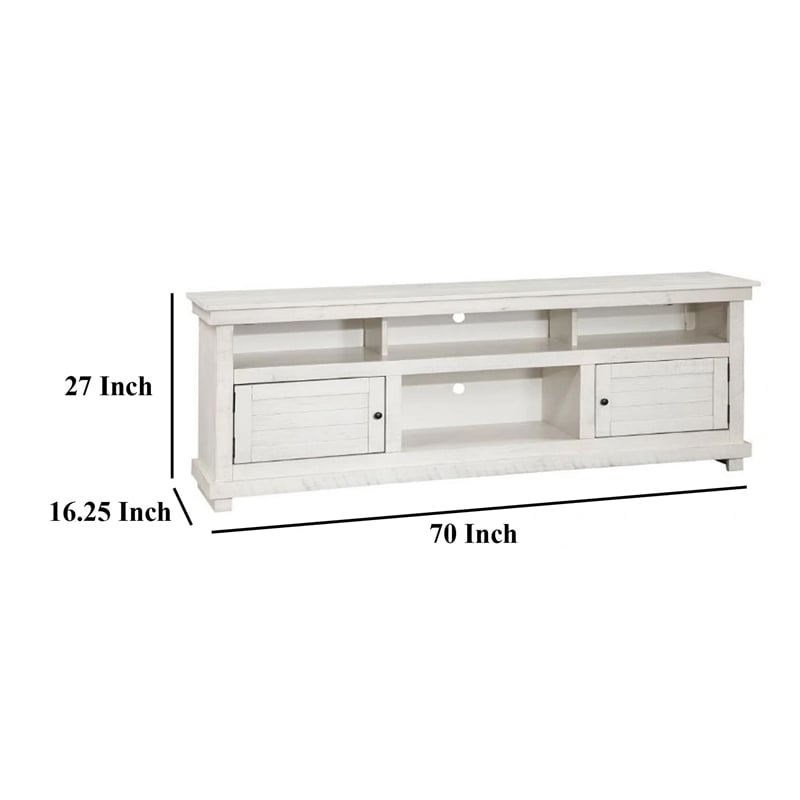 Ayne TV Stand Media Cabinet- 2 Doors and 4 Shelves- White Wood 70 Inch
