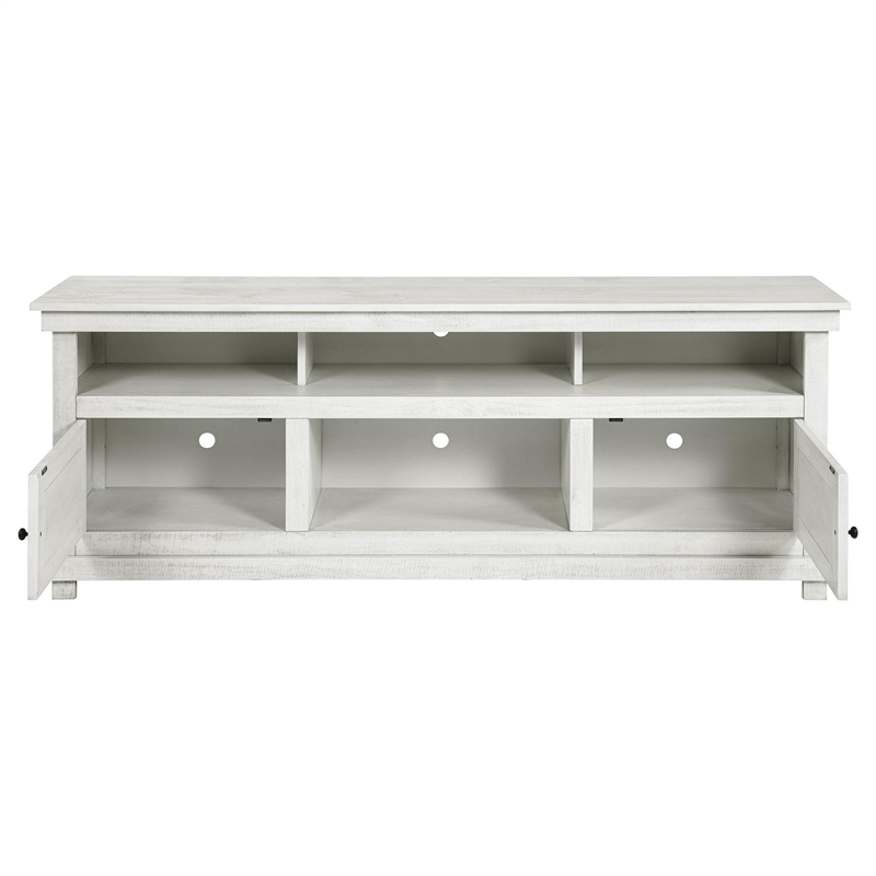 Ayne TV Stand Media Cabinet- 2 Doors and 4 Shelves- White Wood 70 Inch