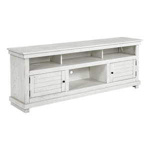 Ayne TV Stand Media Cabinet- 2 Doors and 4 Shelves- White Wood 70 Inch
