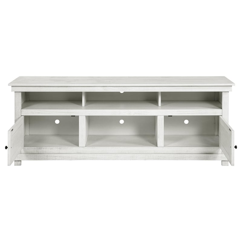 Ayne TV Stand Media Cabinet- 2 Doors and 4 Shelves- White Wood 70 Inch