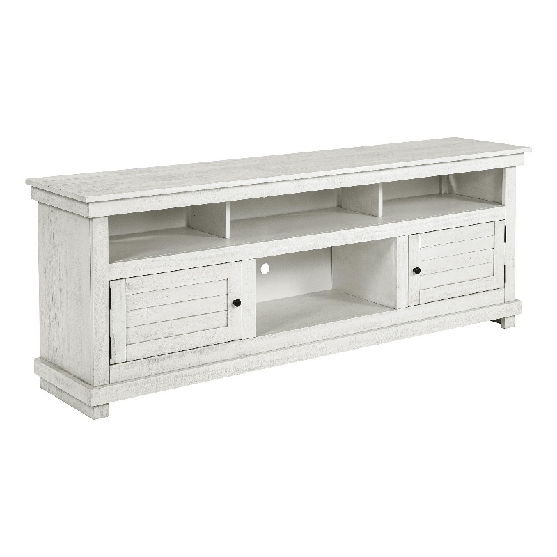 Ayne TV Stand Media Cabinet- 2 Doors and 4 Shelves- White Wood 70 Inch