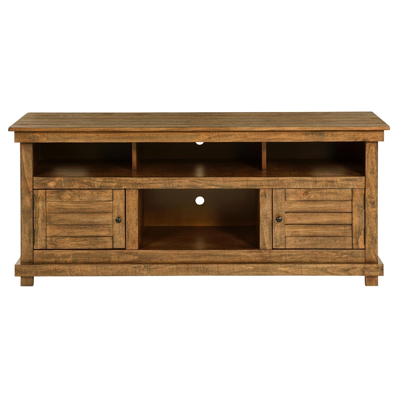 Ayne TV Stand Media Cabinet- 2 Doors and 4 Shelves- Brown Wood 60 Inch
