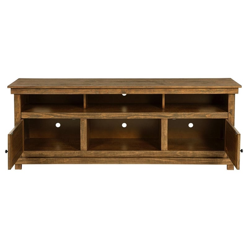 Ayne TV Stand Media Cabinet- 2 Doors and 4 Shelves- Brown Wood 70 Inch