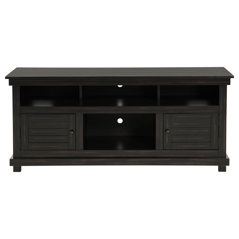 Ayne TV Stand Media Cabinet- 2 Doors and 4 Shelves- Black Wood 60 Inch