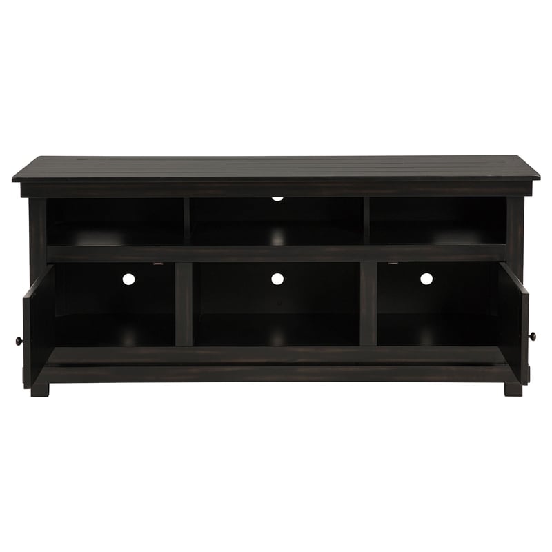 Ayne TV Stand Media Cabinet- 2 Doors and 4 Shelves- Black Wood 60 Inch