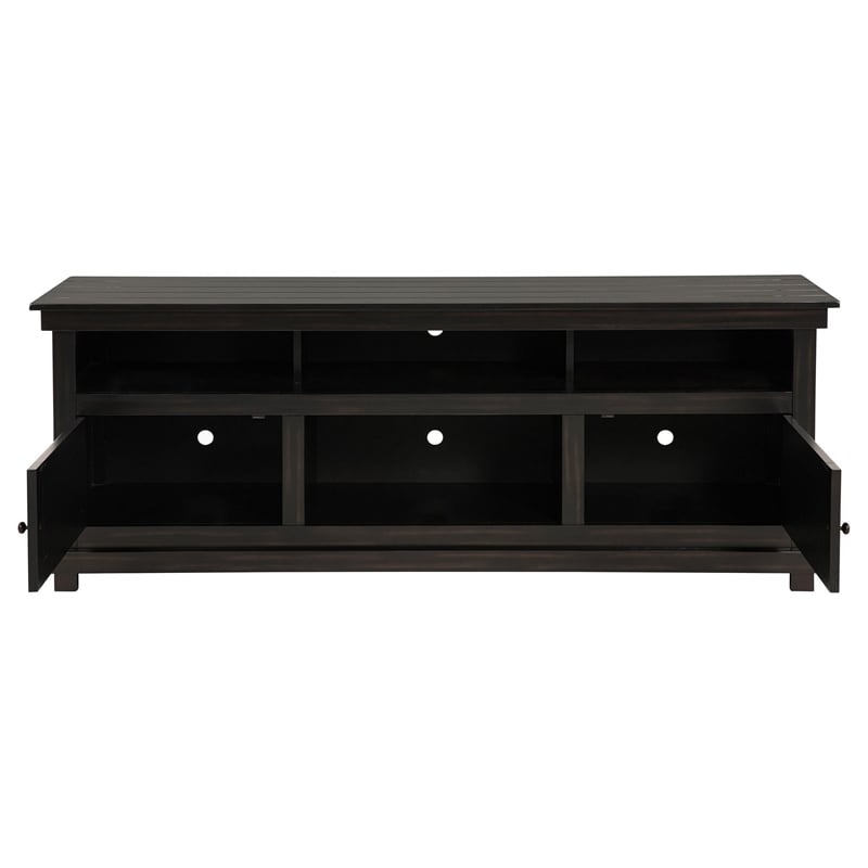 Ayne TV Stand Media Cabinet- 2 Doors and 4 Shelves- Black Wood 70 Inch
