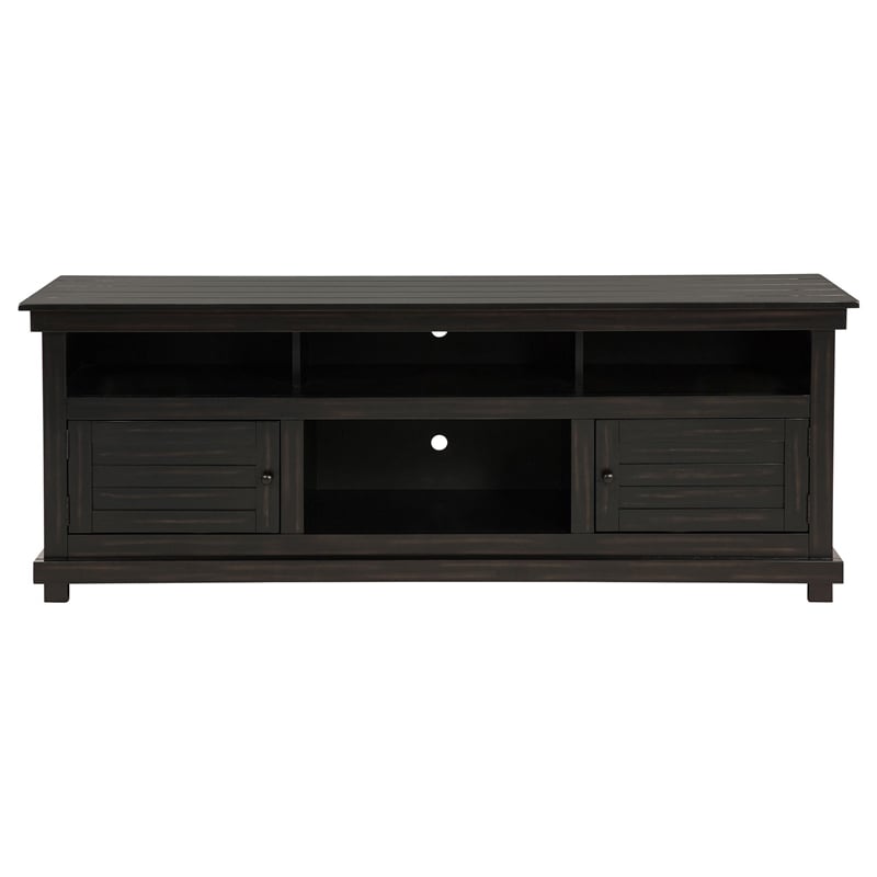 Ayne TV Stand Media Cabinet- 2 Doors and 4 Shelves- Black Wood 70 Inch
