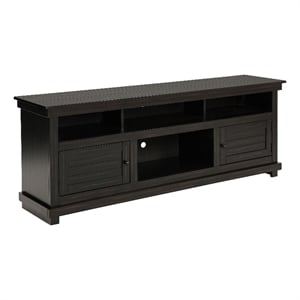 Ayne TV Stand Media Cabinet- 2 Doors and 4 Shelves- Black Wood 70 Inch