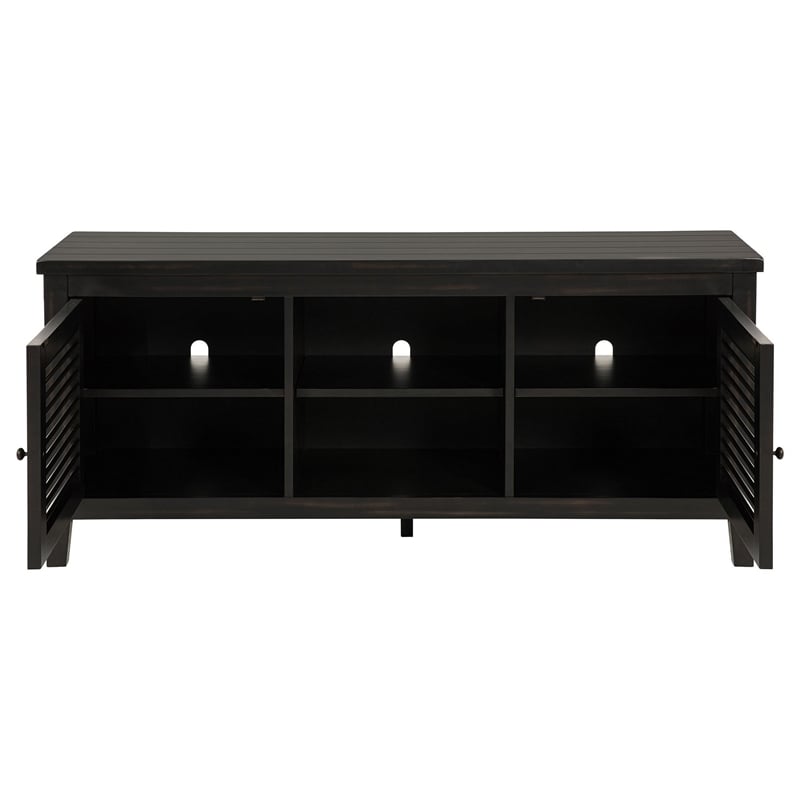 Coni TV Stand Media Cabinet- 2 Door and Shelves- Black Wood 60 Inch