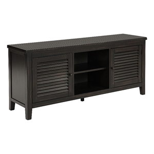 Coni TV Stand Media Cabinet- 2 Door and Shelves- Black Wood 60 Inch