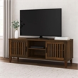 Sid TV Stand Media Cabinet- 2 Slatted Doors- Shelf- Brown Wood 60 Inch