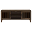 Sid TV Stand Media Cabinet- 2 Slatted Doors- Shelf- Brown Wood 60 Inch