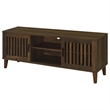 Sid TV Stand Media Cabinet- 2 Slatted Doors- Shelf- Brown Wood 60 Inch
