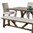 Jule 6pc Dining Set- Brown Rectangular Table- Chairs- Bench w White Seats