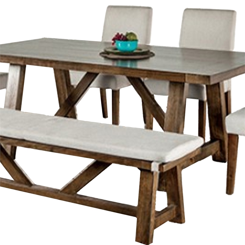 Jule 7pc Dining Set- Brown Rectangular Table- Chairs- Bench w White Seat