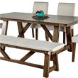 Jule 7pc Dining Set- Brown Rectangular Table- Chairs- Bench w White Seat
