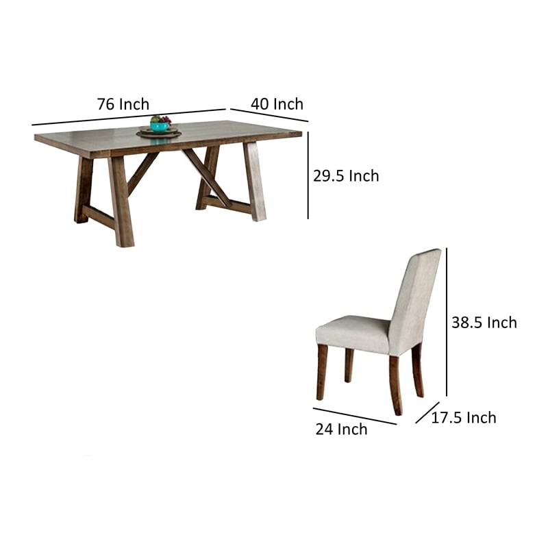 Jule 7pc Dining Set- Brown Rectangular Table- Chairs- Bench w White Seat
