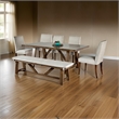 Jule 7pc Dining Set- Brown Rectangular Table- Chairs- Bench w White Seat