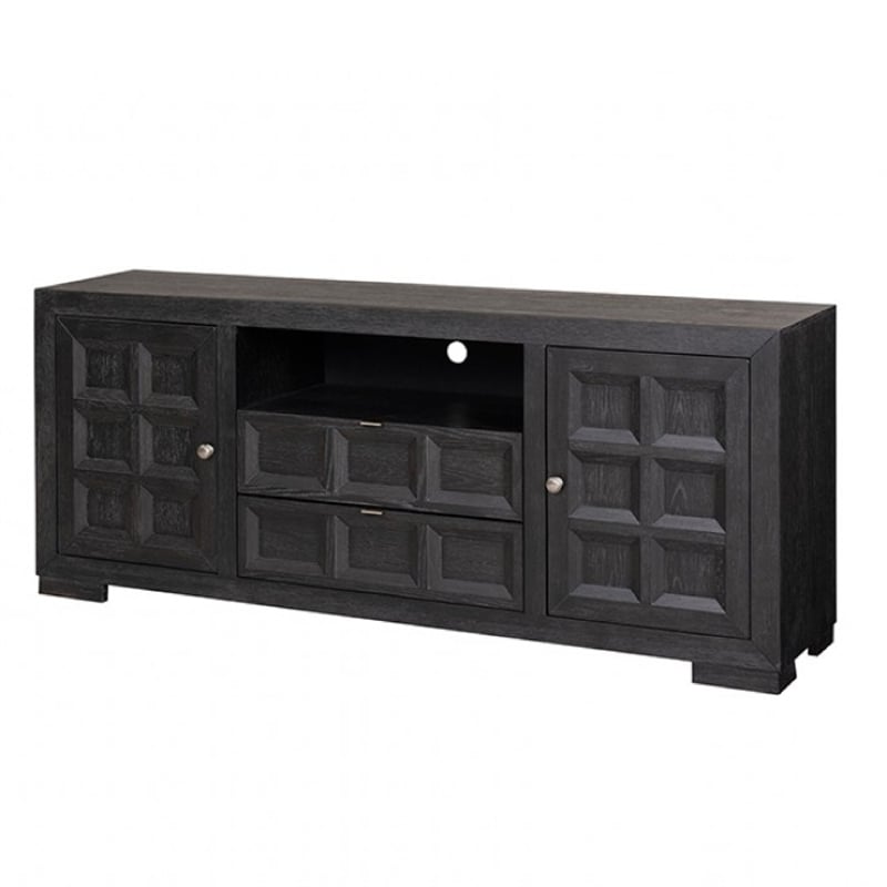 Kizie TV Stand Cabinet- Storage Drawers- Modern Black Wood- 72 Inch