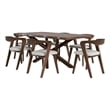Vyva 7pc Dining Table Set- 6 Ivory White Chairs- Brown Full Solid Wood