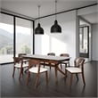 Viki 7pc Dining Table Set- Extendable- Ivory Fabric Chairs- Brown Wood