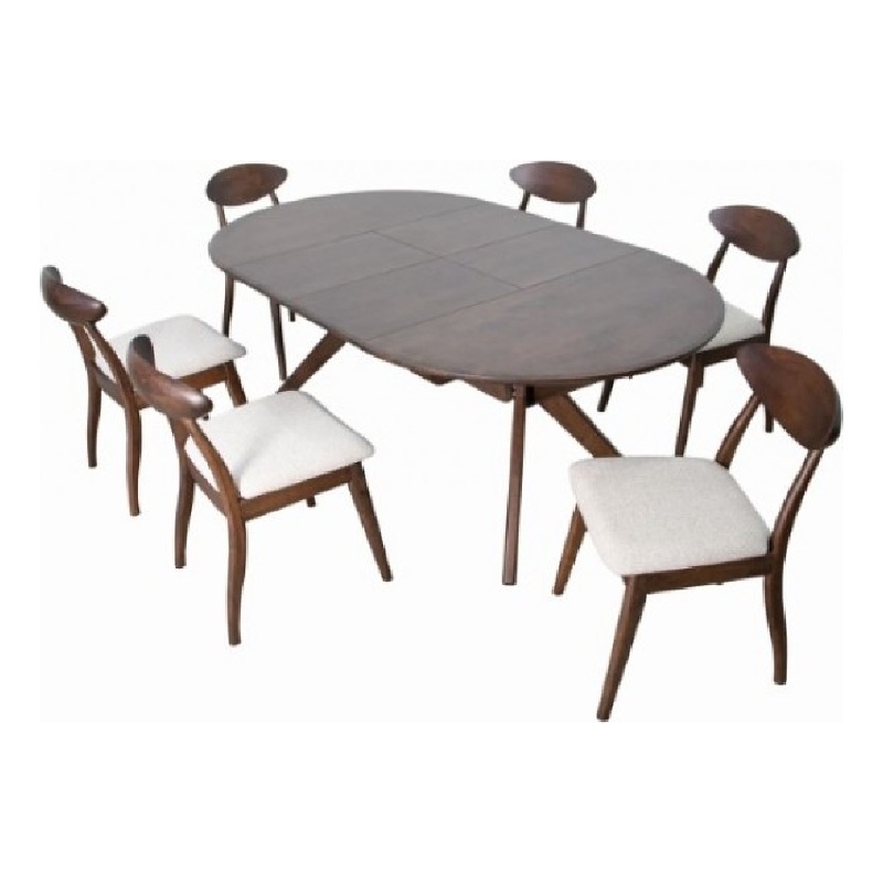 Mikie 7pc Extendable Dining Table Set- 6 Ivory Fabric Chairs- Brown