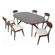 Mikie 7pc Extendable Dining Table Set- 6 Ivory Fabric Chairs- Brown