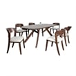Ziva 7pc Dining Table Set- 6 Ivory Chairs- 3D Edge Brown Solid Wood