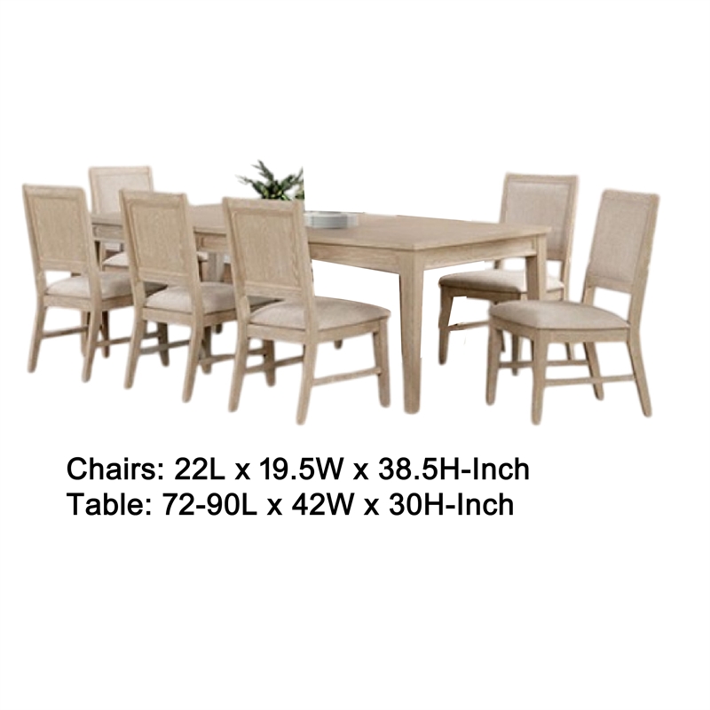 Rozie 7pc Dining Table Set- Extendable- 6 Fabric Chairs- Brown Wood