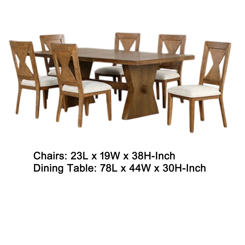 Zivy 7pc Dining Table Set- Modern Farmhouse Oak Brown- 6 Fabric Chairs