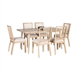 Lucas 7pc Dining Table Set- 6 Spindle Back Fabric Chair- Natural Brown