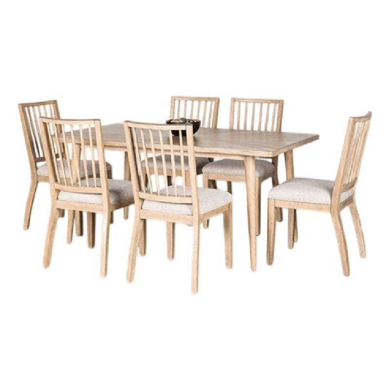 Lucas 7pc Dining Table Set- 6 Spindle Back Fabric Chair- Natural Brown