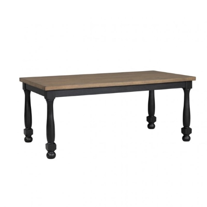 Ginie 7pc Dining Table Set- 6 Chairs- Farmhouse Legs- Black Rubberwood