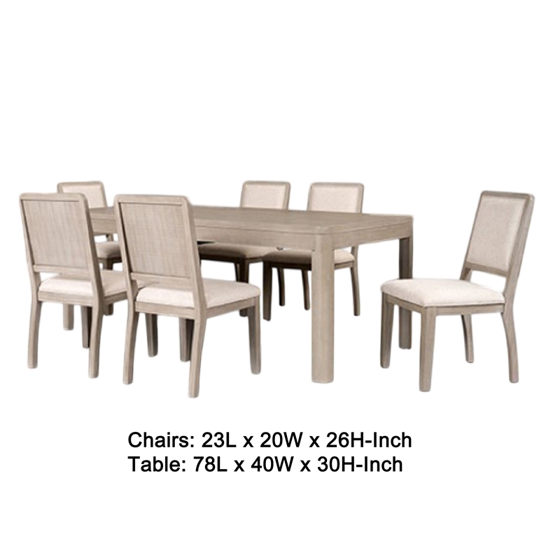 Giva 7pc Dining Table Set- 6 Polyester Chairs- Natural Brown Wood