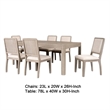 Giva 7pc Dining Table Set- 6 Polyester Chairs- Natural Brown Wood