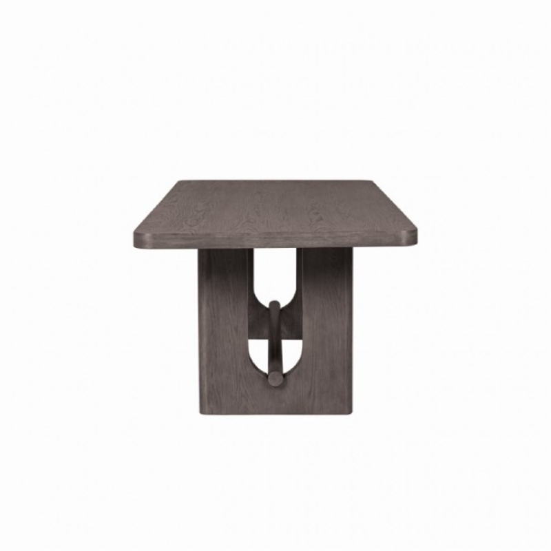 Zoko Dining Table- Pedestal Base- Dark Ash Gray- Solid Wood 83 Inch