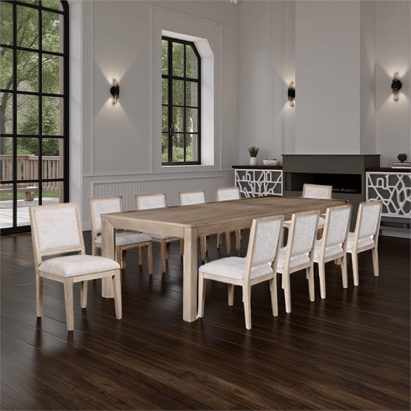 Kizie Dining Table- 94-118 Inch Extendable Top- Tawny Brown Rubberwood