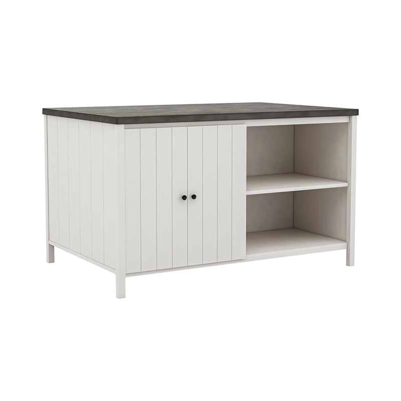 Begr 4pc Counter Height Kitchen Island Table- Bench- Stool Set- White