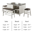 Begr 4pc Counter Height Kitchen Island Table- Bench- Stool Set- White