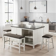 Begr 4pc Counter Height Kitchen Island Table- Bench- Stool Set- White